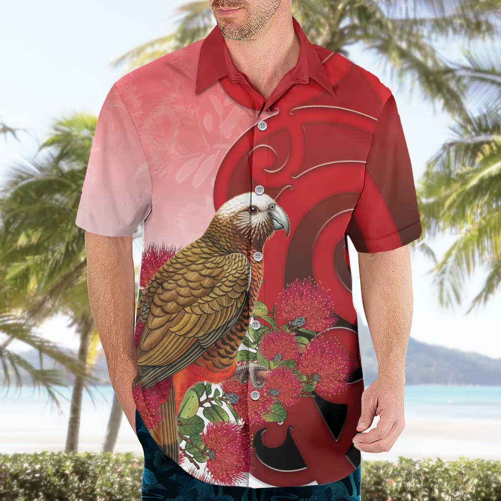 New Zealand Parrot Kaka Hawaiian Shirt Maori Koru With Pohutukawa Flowers - Aussie Hoodie