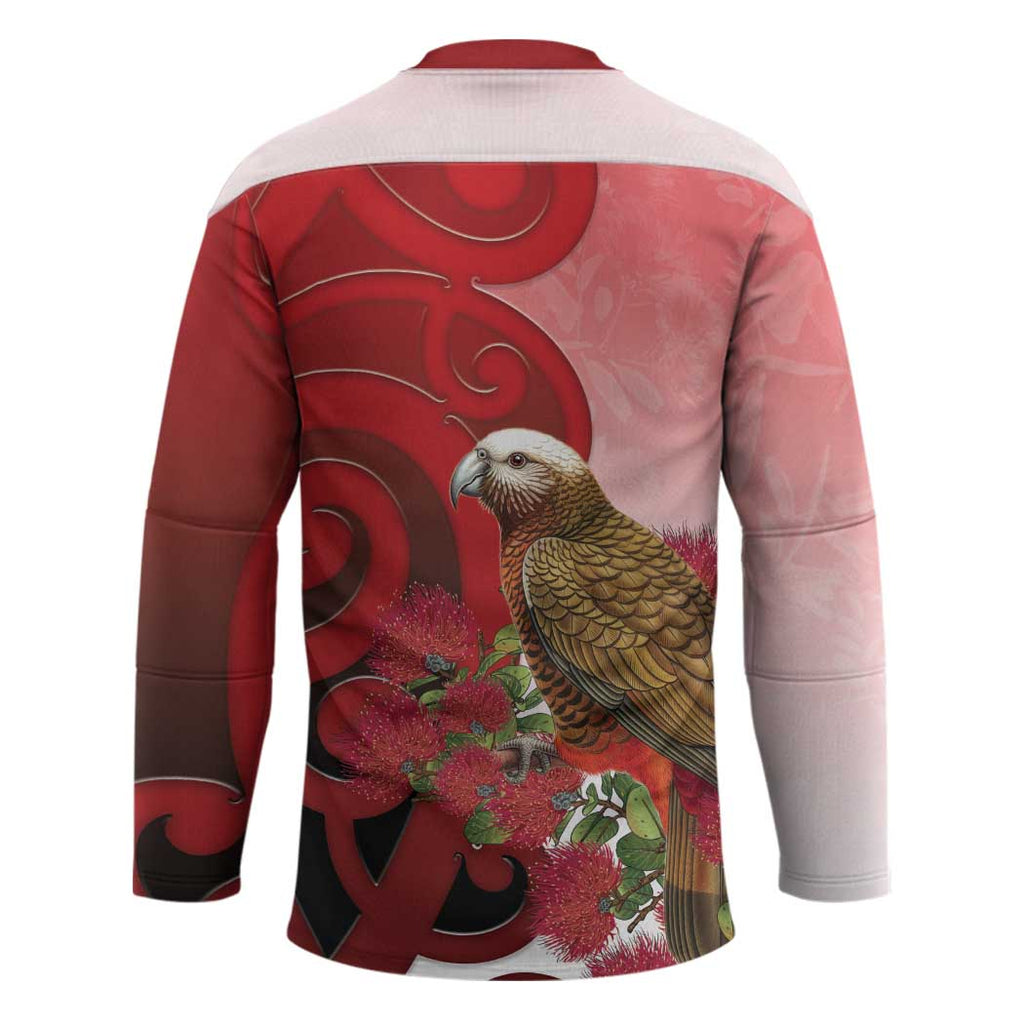 New Zealand Parrot Kaka Hockey Jersey Maori Koru With Pohutukawa Flowers - Aussie Hoodie