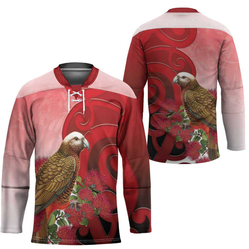 New Zealand Parrot Kaka Hockey Jersey Maori Koru With Pohutukawa Flowers - Aussie Hoodie
