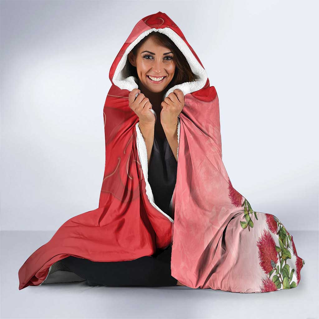 New Zealand Parrot Kaka Hooded Blanket Maori Koru With Pohutukawa Flowers - Aussie Hoodie