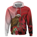 New Zealand Parrot Kaka Hoodie Maori Koru With Pohutukawa Flowers - Aussie Hoodie