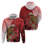 New Zealand Parrot Kaka Hoodie Maori Koru With Pohutukawa Flowers - Aussie Hoodie