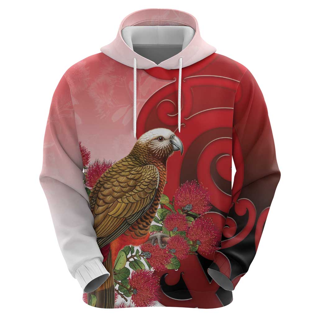 New Zealand Parrot Kaka Hoodie Maori Koru With Pohutukawa Flowers - Aussie Hoodie