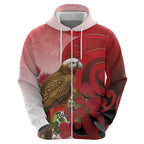 New Zealand Parrot Kaka Hoodie Maori Koru With Pohutukawa Flowers - Aussie Hoodie