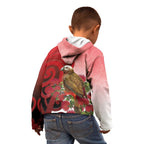 New Zealand Parrot Kaka Kid Hoodie Maori Koru With Pohutukawa Flowers - Aussie Hoodie