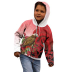 New Zealand Parrot Kaka Kid Hoodie Maori Koru With Pohutukawa Flowers - Aussie Hoodie
