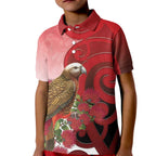 New Zealand Parrot Kaka Kid Polo Shirt Maori Koru With Pohutukawa Flowers - Aussie Hoodie