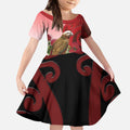 New Zealand Parrot Kaka Kid Short Sleeve Dress Maori Koru With Pohutukawa Flowers - Aussie Hoodie
