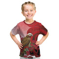 New Zealand Parrot Kaka Kid T Shirt Maori Koru With Pohutukawa Flowers - Aussie Hoodie