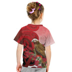 New Zealand Parrot Kaka Kid T Shirt Maori Koru With Pohutukawa Flowers - Aussie Hoodie
