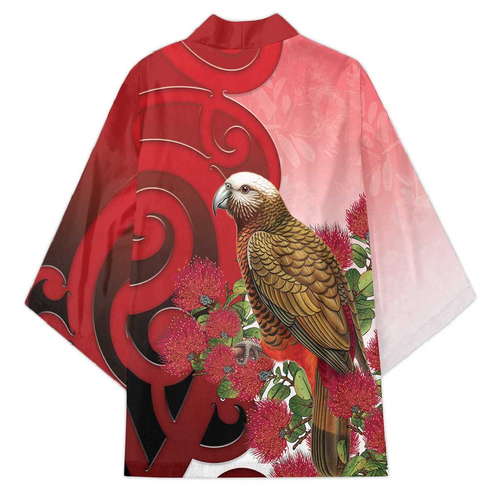 New Zealand Parrot Kaka Kimono Maori Koru With Pohutukawa Flowers - Aussie Hoodie