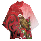 New Zealand Parrot Kaka Kimono Maori Koru With Pohutukawa Flowers - Aussie Hoodie
