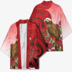 New Zealand Parrot Kaka Kimono Maori Koru With Pohutukawa Flowers - Aussie Hoodie
