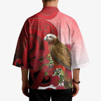 New Zealand Parrot Kaka Kimono Maori Koru With Pohutukawa Flowers - Aussie Hoodie