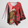 New Zealand Parrot Kaka Kimono Sleeve Blouse Maori Koru With Pohutukawa Flowers - Aussie Hoodie