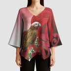 New Zealand Parrot Kaka Kimono Sleeve Blouse Maori Koru With Pohutukawa Flowers - Aussie Hoodie