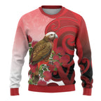 New Zealand Parrot Kaka Ugly Christmas Sweater Maori Koru With Pohutukawa Flowers