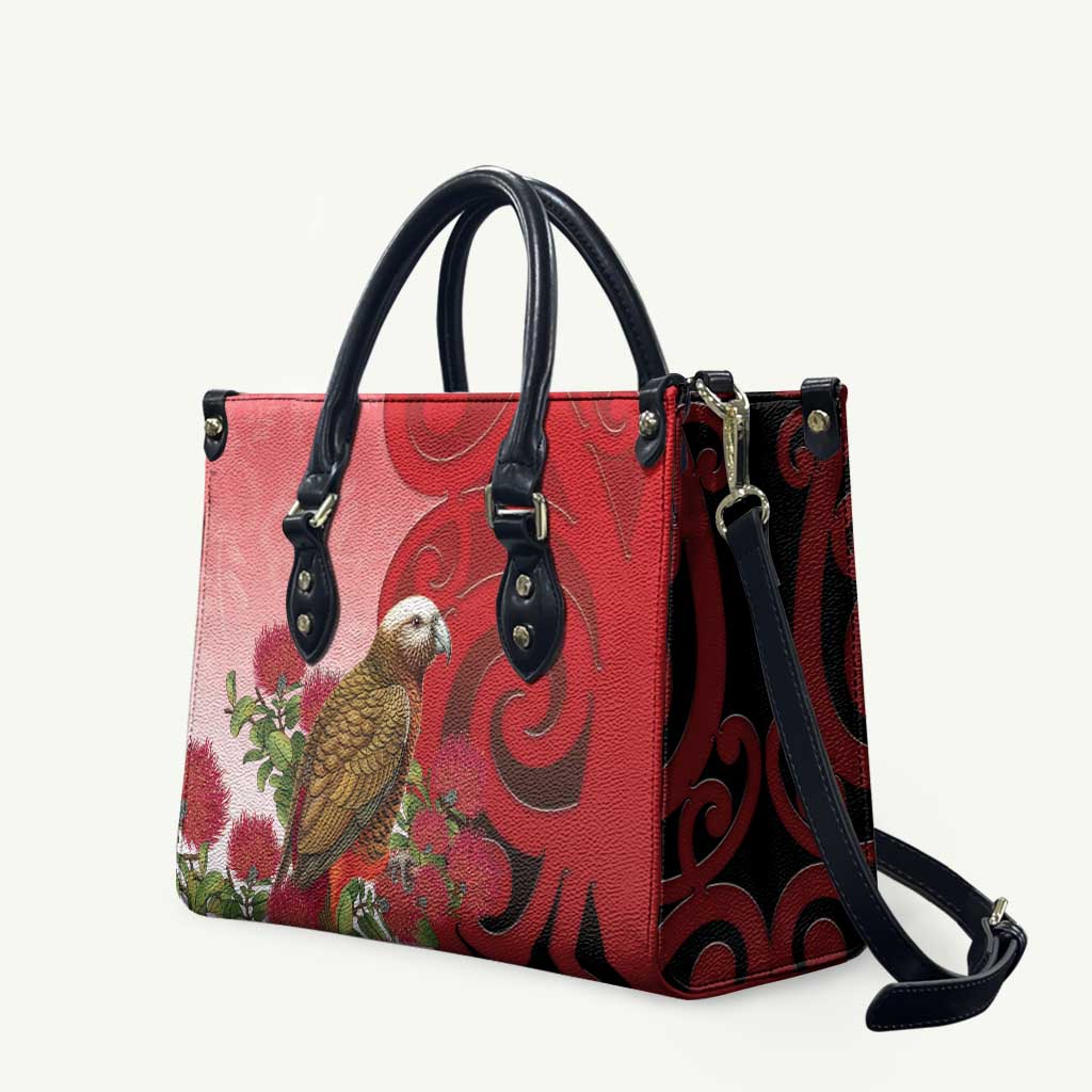 New Zealand Parrot Kaka Leather Bag Maori Koru With Pohutukawa Flowers - Aussie Hoodie