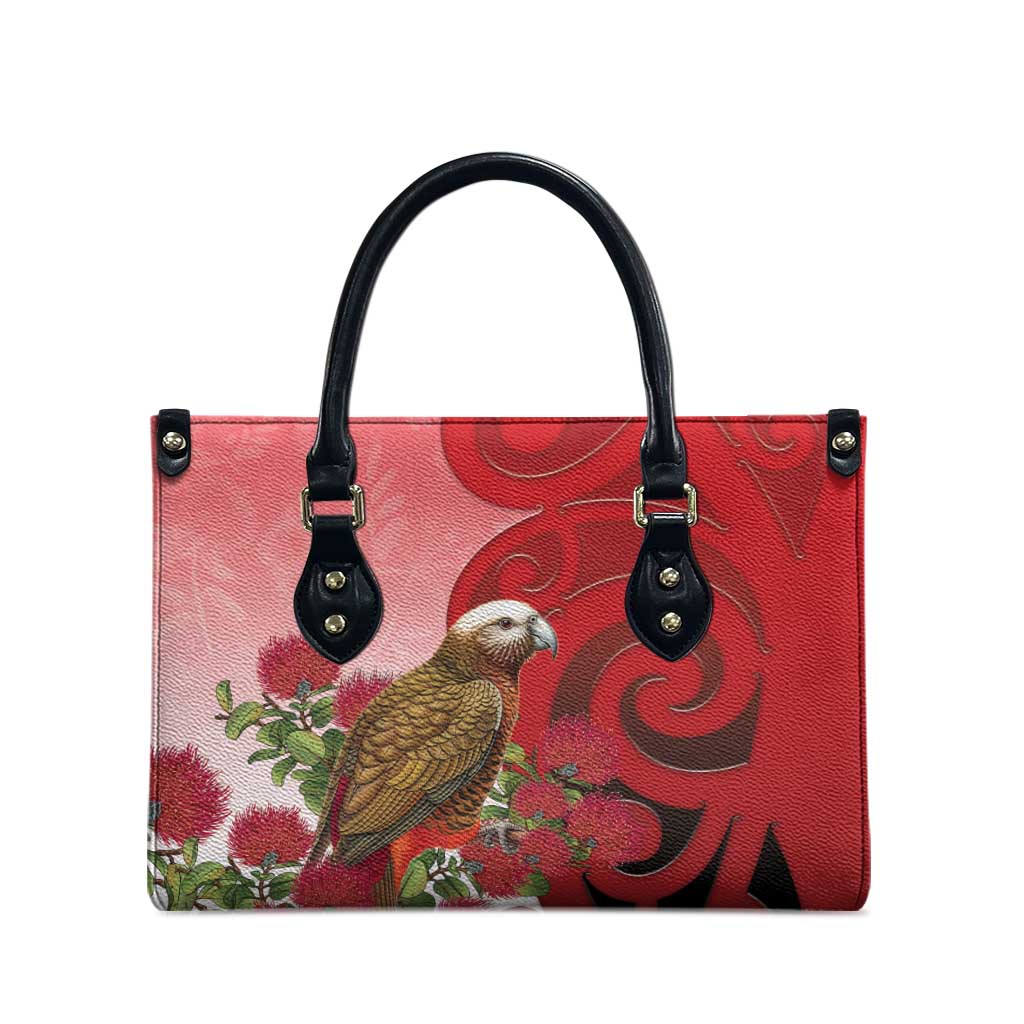 New Zealand Parrot Kaka Leather Bag Maori Koru With Pohutukawa Flowers - Aussie Hoodie