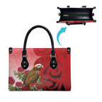 New Zealand Parrot Kaka Leather Bag Maori Koru With Pohutukawa Flowers - Aussie Hoodie