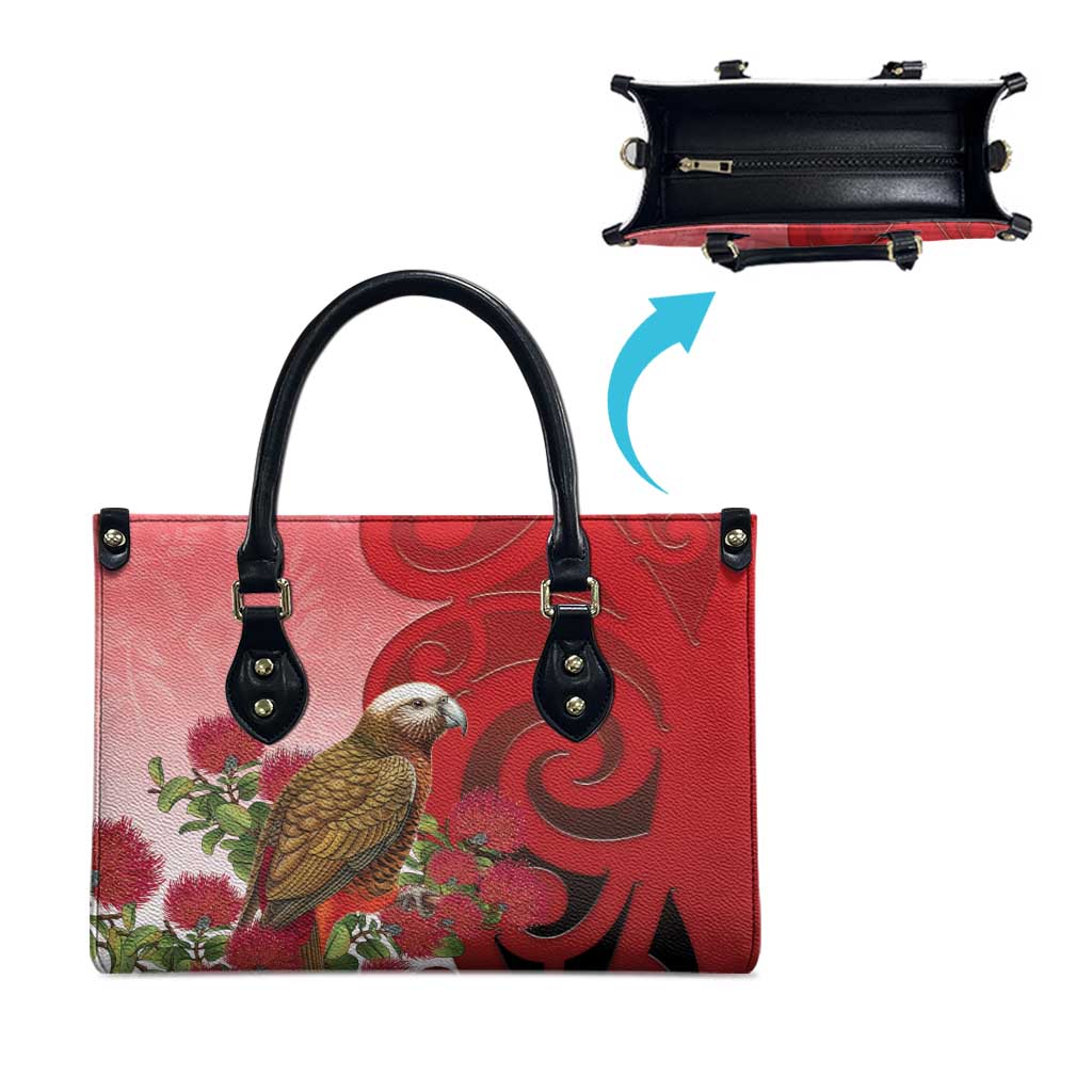 New Zealand Parrot Kaka Leather Bag Maori Koru With Pohutukawa Flowers - Aussie Hoodie