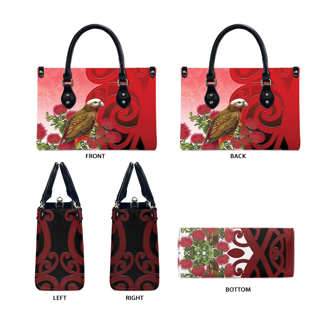 New Zealand Parrot Kaka Leather Bag Maori Koru With Pohutukawa Flowers - Aussie Hoodie