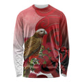 New Zealand Parrot Kaka Long Sleeve Shirt Maori Koru With Pohutukawa Flowers - Aussie Hoodie