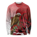 New Zealand Parrot Kaka Long Sleeve Shirt Maori Koru With Pohutukawa Flowers - Aussie Hoodie