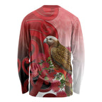 New Zealand Parrot Kaka Long Sleeve Shirt Maori Koru With Pohutukawa Flowers - Aussie Hoodie