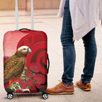 New Zealand Parrot Kaka Luggage Cover Maori Koru With Pohutukawa Flowers - Aussie Hoodie