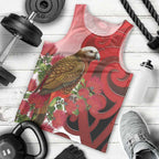 New Zealand Parrot Kaka Men Tank Top Maori Koru With Pohutukawa Flowers - Aussie Hoodie
