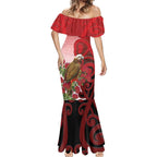 New Zealand Parrot Kaka Mermaid Dress Maori Koru With Pohutukawa Flowers - Aussie Hoodie