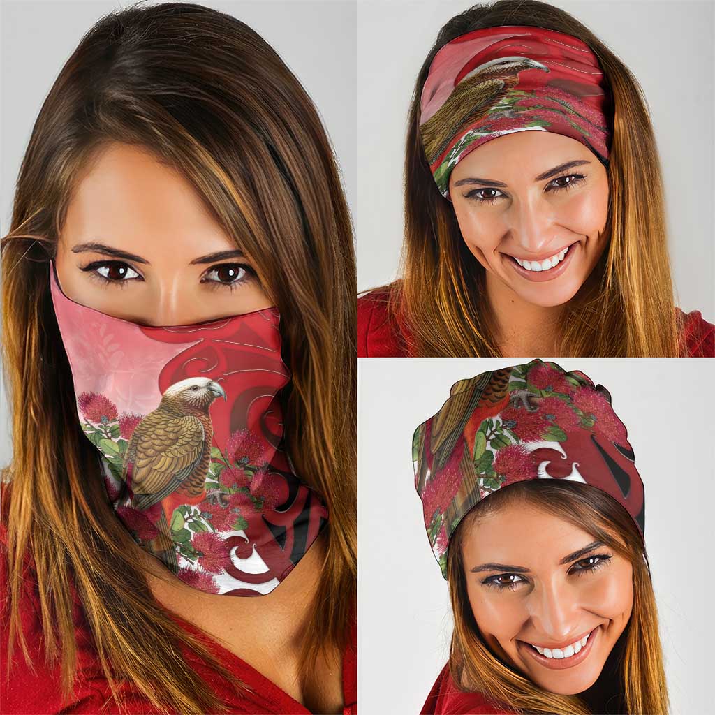 New Zealand Parrot Kaka Neck Gaiter Maori Koru With Pohutukawa Flowers - Aussie Hoodie