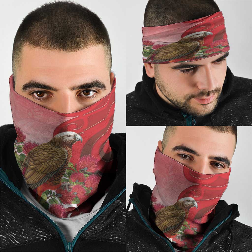 New Zealand Parrot Kaka Neck Gaiter Maori Koru With Pohutukawa Flowers - Aussie Hoodie