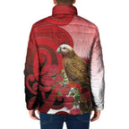New Zealand Parrot Kaka Padded Jacket Maori Koru With Pohutukawa Flowers - Aussie Hoodie
