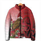 New Zealand Parrot Kaka Padded Jacket Maori Koru With Pohutukawa Flowers - Aussie Hoodie