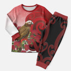 New Zealand Parrot Kaka Christmas Pajama Set Maori Koru With Pohutukawa Flowers