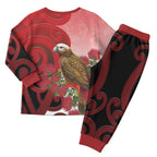 New Zealand Parrot Kaka Christmas Pajama Set Maori Koru With Pohutukawa Flowers