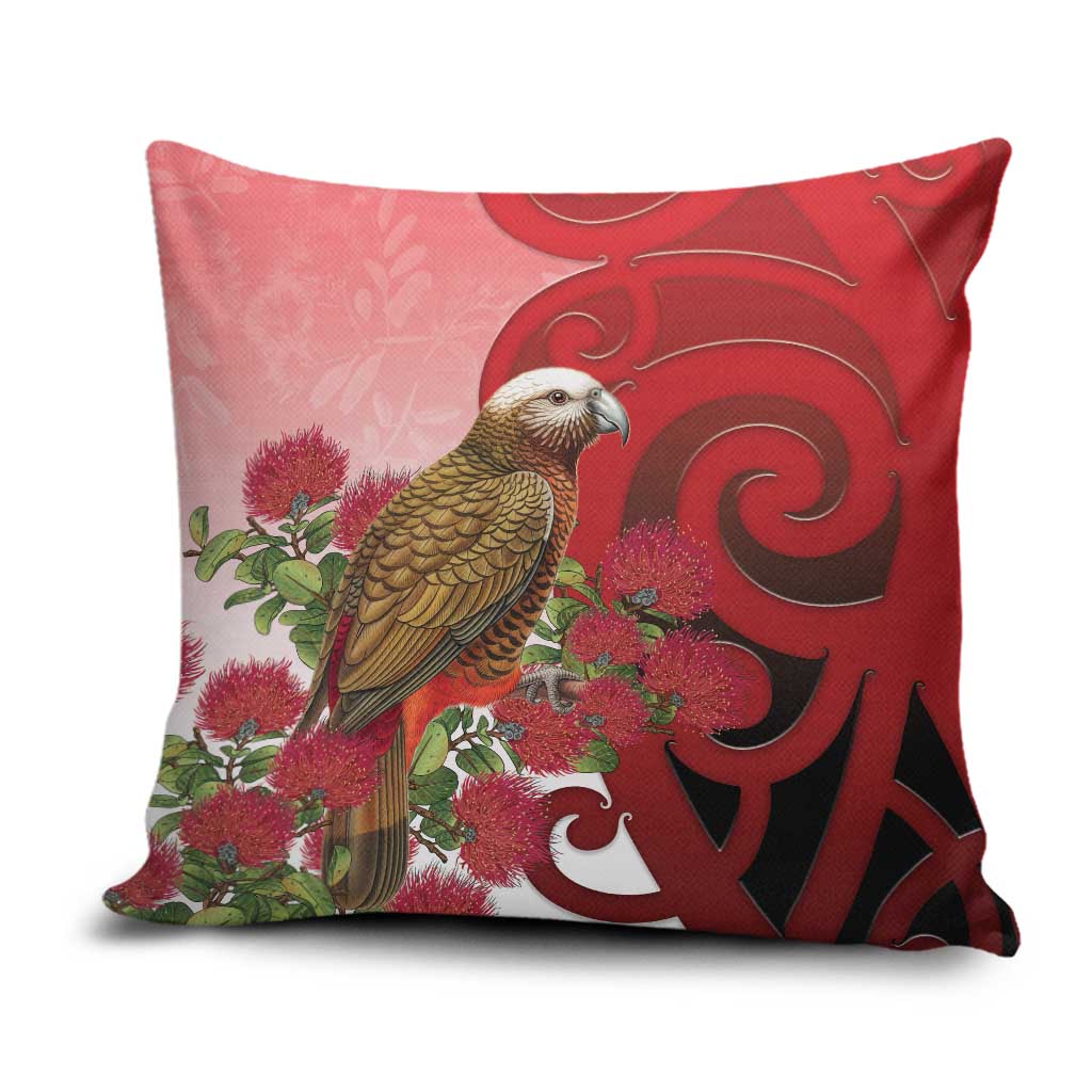 New Zealand Parrot Kaka Pillow Cover Maori Koru With Pohutukawa Flowers - Aussie Hoodie