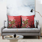 New Zealand Parrot Kaka Pillow Cover Maori Koru With Pohutukawa Flowers - Aussie Hoodie