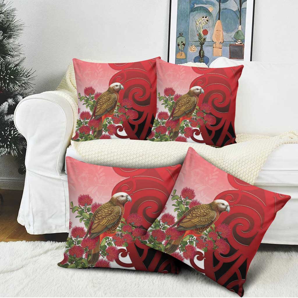 New Zealand Parrot Kaka Pillow Cover Maori Koru With Pohutukawa Flowers - Aussie Hoodie