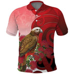 New Zealand Parrot Kaka Polo Shirt Maori Koru With Pohutukawa Flowers - Aussie Hoodie