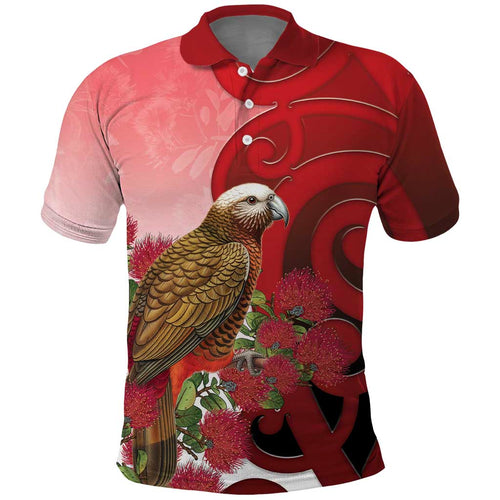 New Zealand Parrot Kaka Polo Shirt Maori Koru With Pohutukawa Flowers - Aussie Hoodie