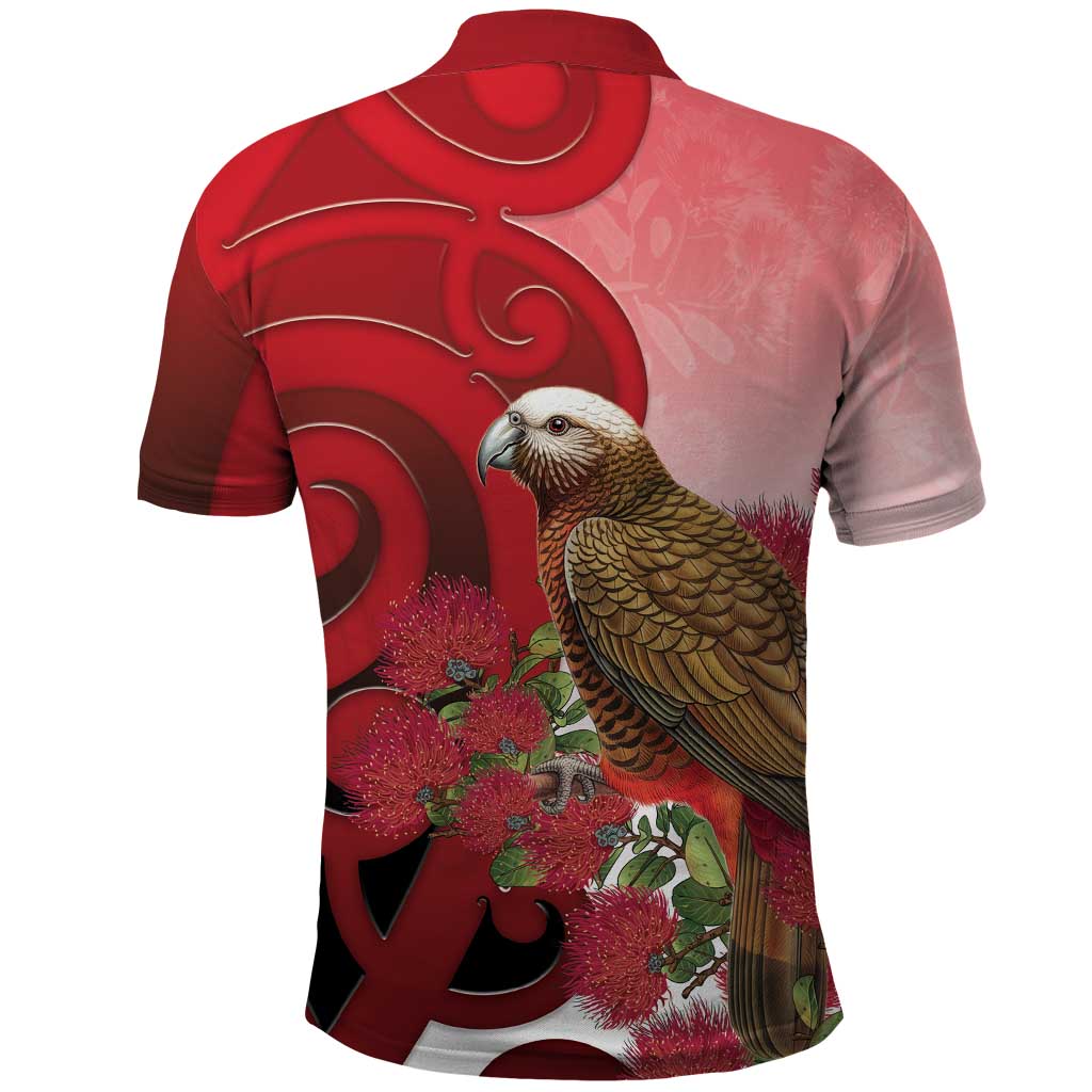 New Zealand Parrot Kaka Polo Shirt Maori Koru With Pohutukawa Flowers - Aussie Hoodie