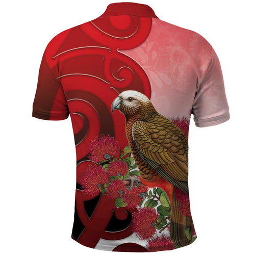 New Zealand Parrot Kaka Polo Shirt Maori Koru With Pohutukawa Flowers - Aussie Hoodie