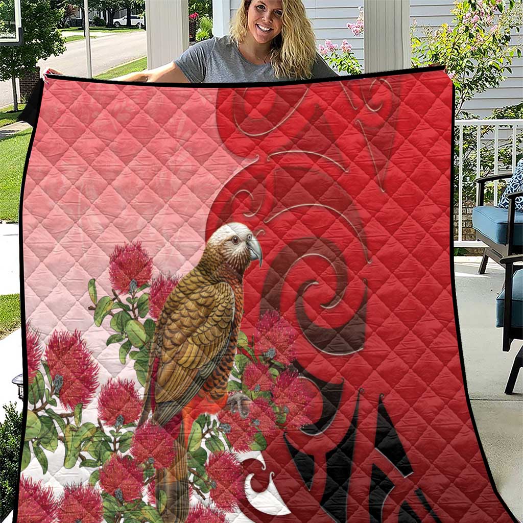 New Zealand Parrot Kaka Quilt Maori Koru With Pohutukawa Flowers - Aussie Hoodie