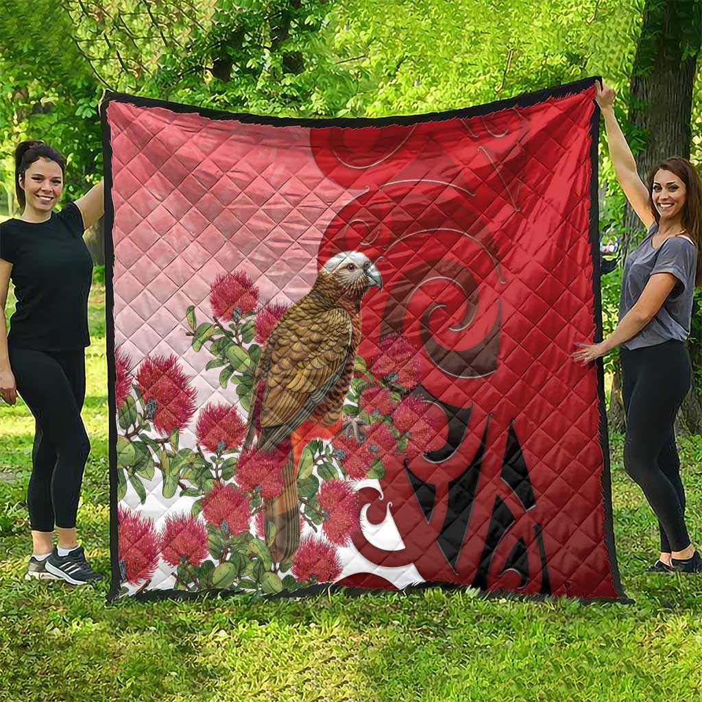 New Zealand Parrot Kaka Quilt Maori Koru With Pohutukawa Flowers - Aussie Hoodie