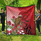 New Zealand Parrot Kaka Quilt Maori Koru With Pohutukawa Flowers - Aussie Hoodie