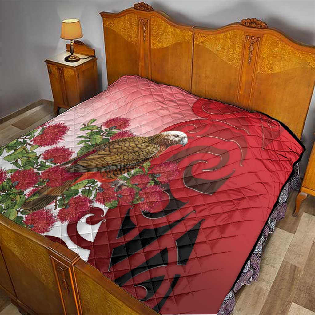 New Zealand Parrot Kaka Quilt Maori Koru With Pohutukawa Flowers - Aussie Hoodie
