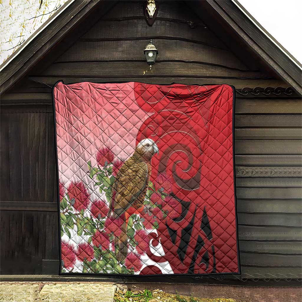 New Zealand Parrot Kaka Quilt Maori Koru With Pohutukawa Flowers - Aussie Hoodie